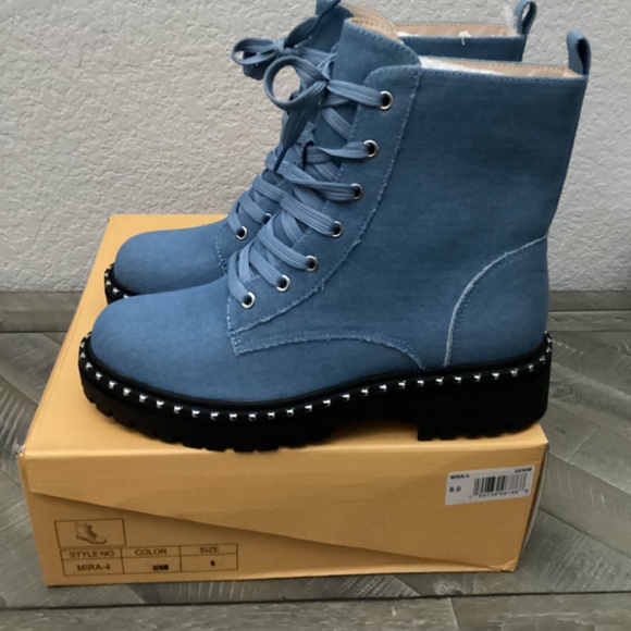 CHASE AND CHLOE Mira Studded Lug Combat Boot (Women), size 8 - Picture 10 of 11
